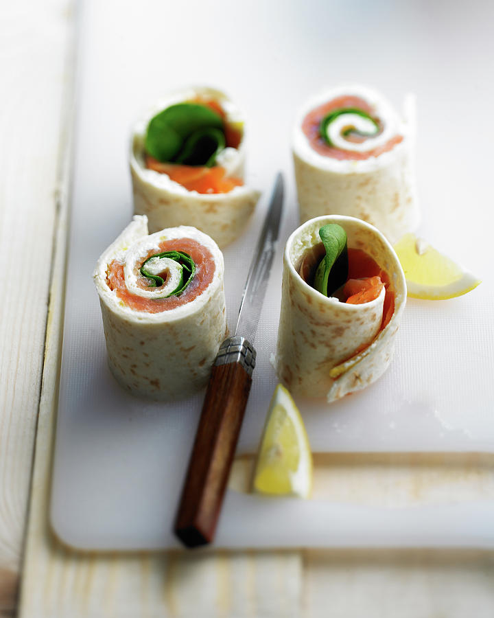 Smoked Salmon And Fresh Spinach Wrap Photograph by Radvaner
