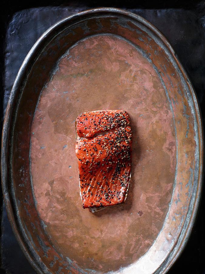 Smoked Salmon On A Copper Plate Photograph by Leigh Beisch