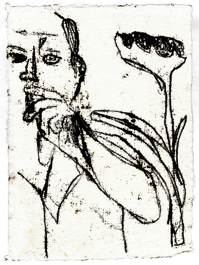 Smoker and Sunflower Black Oil Drawing Drawing by Edgeworth Johnstone