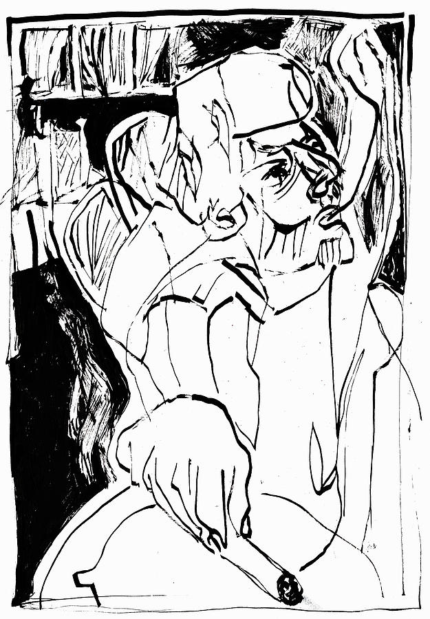 Smoker in a room Drawing by Edgeworth Johnstone