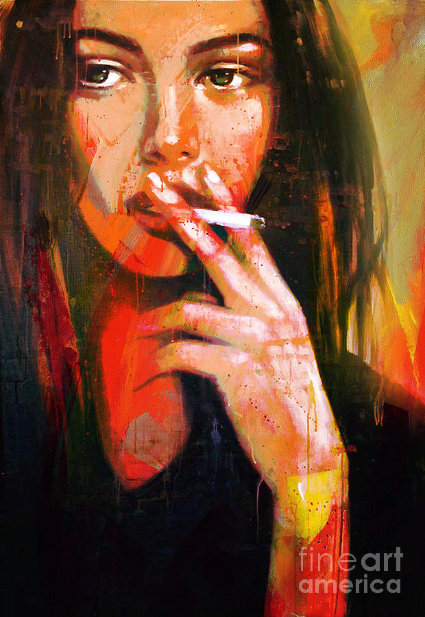 Smoking female art  Painting by Gull G