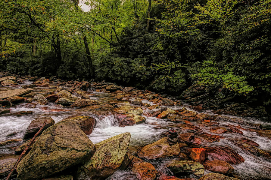 Smoky Mountains National Park Rapids and Cairn HDR Photograph by Judy Vincent
