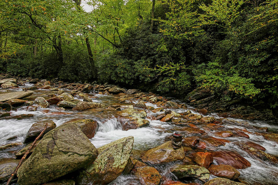 Smoky Mountains National Park Rapids and Cairn Photograph by Judy Vincent