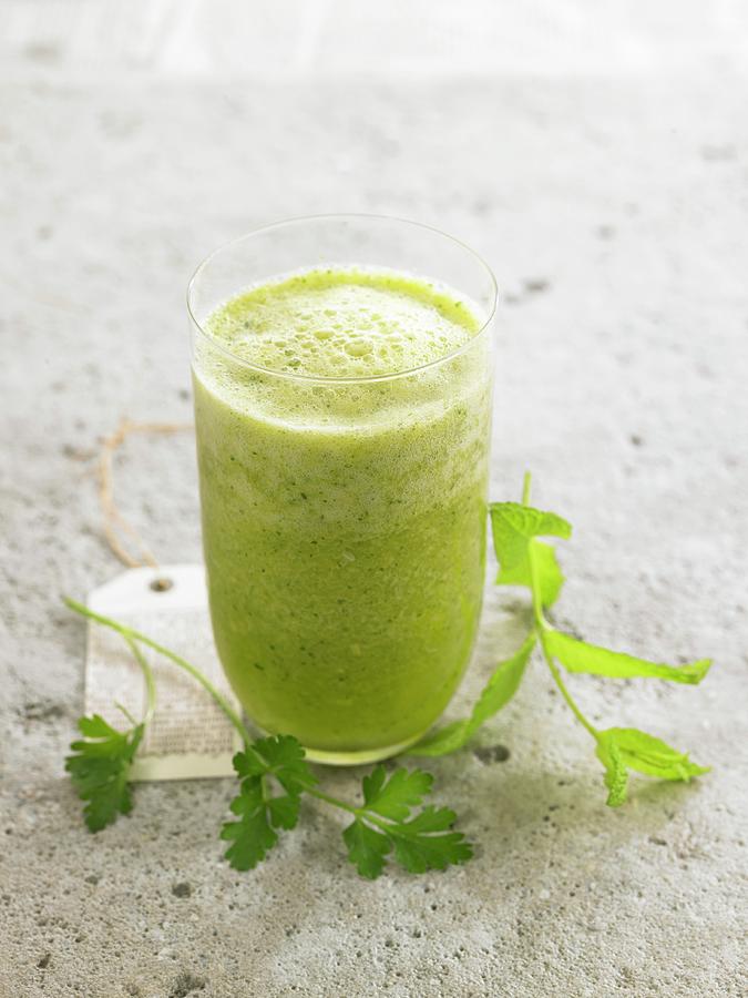 Smoothie With Fresh Mint And Parsley Photograph by Lawton