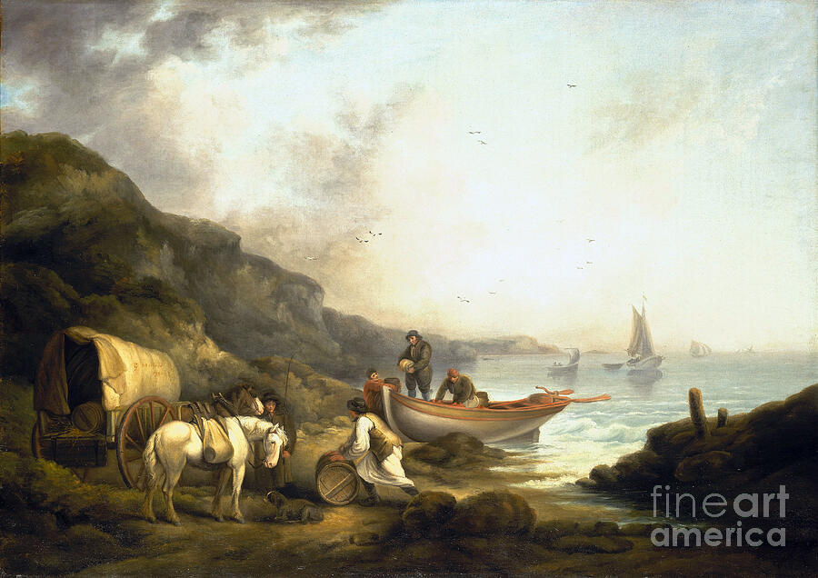 Boat Painting - Smugglers Traffic On The Coast by George Morland