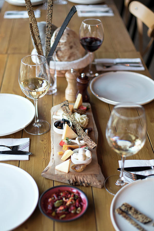 Snackes Plate On Wine Served Table Photograph by Lana Konat