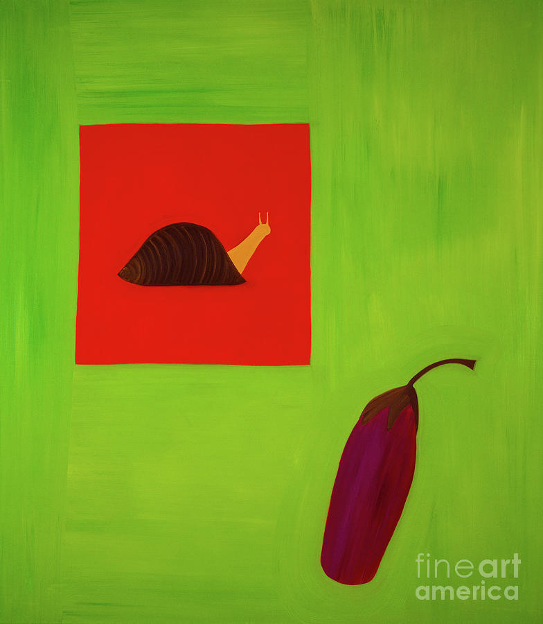 Snail And Aubergine Painting by Cristina Rodriguez