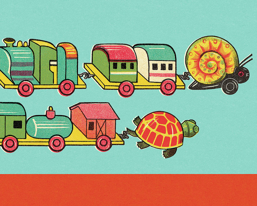 Transportation Drawing - Snail and Turtle Trains by CSA Images