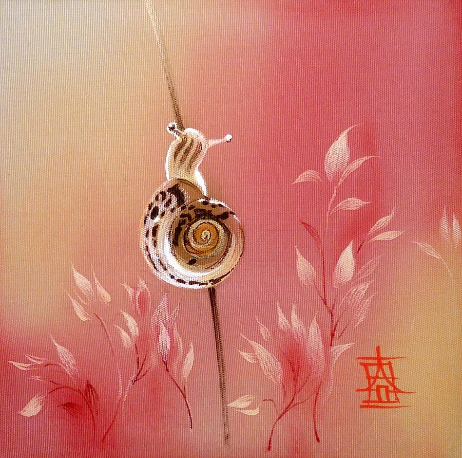 Snail In Pink Fog Painting by Alina Oseeva