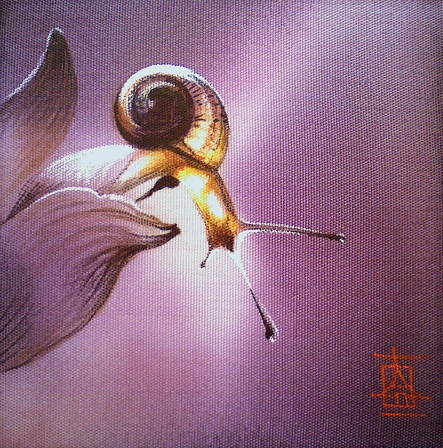 Snail Journey in Purple Twilight Painting by Alina Oseeva
