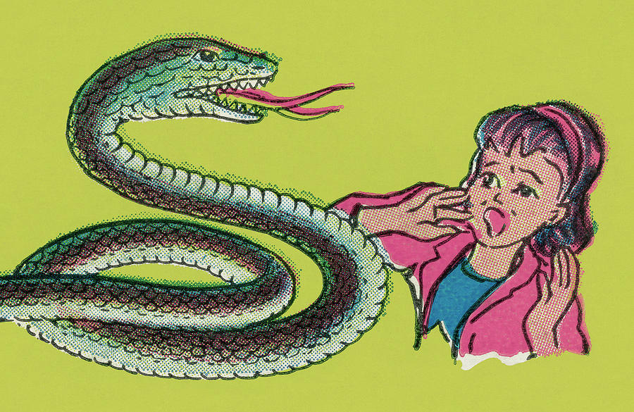 Snake Drawing - Snake Frightening a Girl by CSA Images