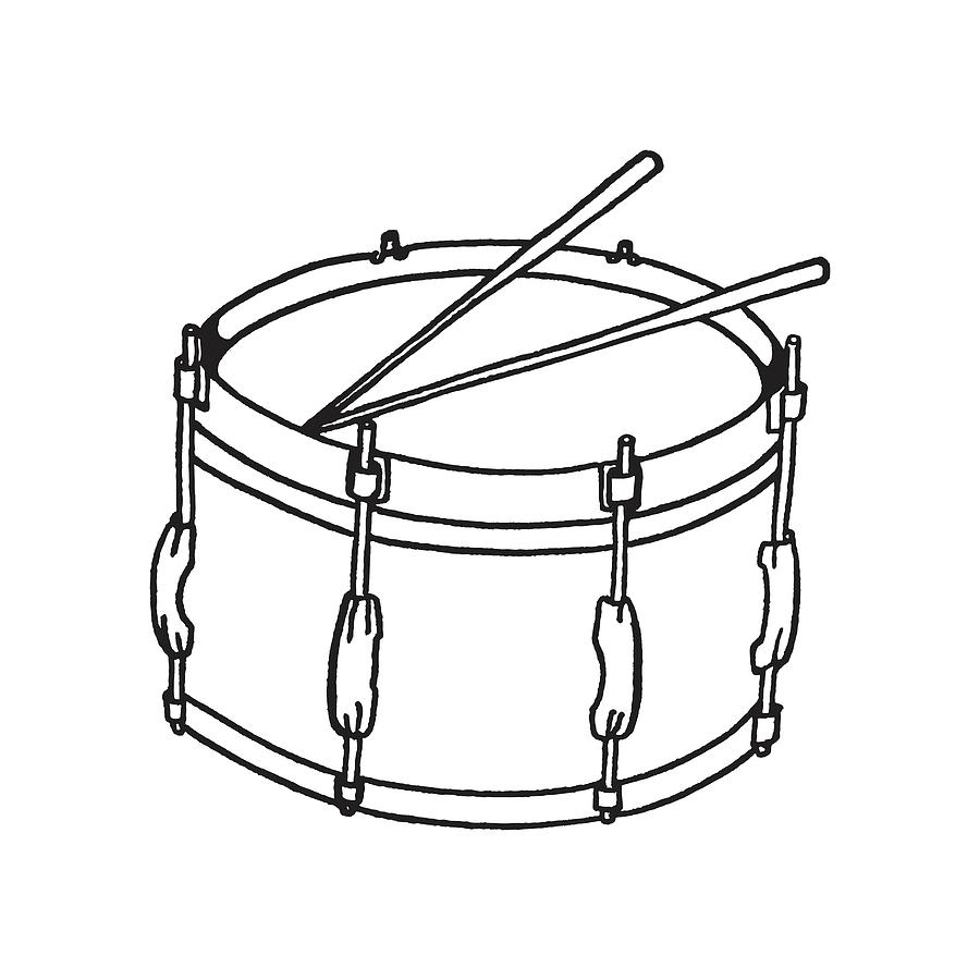Snare Drum with Drumsticks on Top Drawing by CSA Images - Fine Art ...