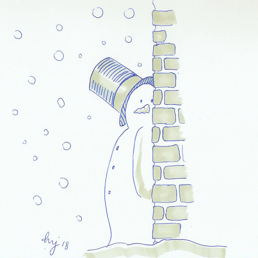 Sneaky Snowman Christmas Cartoon Drawing by Mike Jory