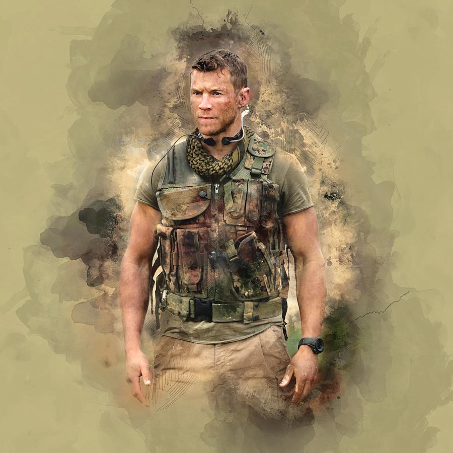 Movie Digital Art - Sniper Beckett Watercolor Art by Rachel Maytum Movie Digital Art - Sniper Beckett Watercolor Art by Rachel Maytum