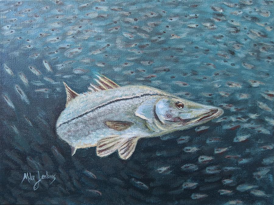 Snook Feeding Painting by Mike Jenkins