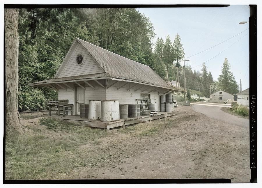Vintage Painting - SNOQUALMIE FALLS RAILROAD DEPOT, LOOKING WEST colorized by Ahmet Asar by Celestial Images