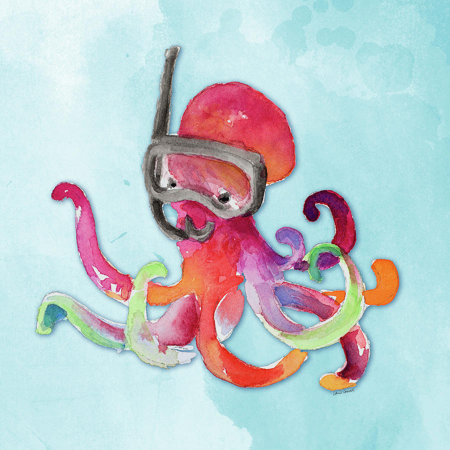 Octopus Painting - Snorkeling Octopus On Watercolor by Lanie Loreth