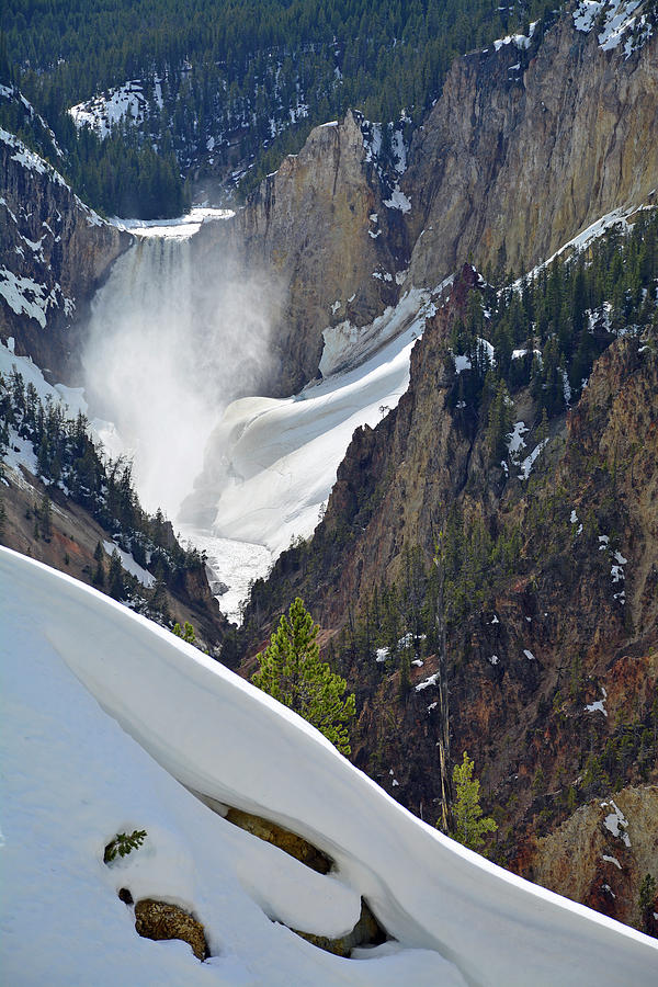Yellowstone National Park Photograph - Snow Art and Yellowstones Lower Falls by Bruce Gourley