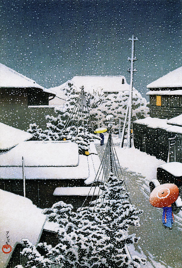Vintage Painting - Snow at Daichi - Digital Remastered Edition by Kawase Hasui