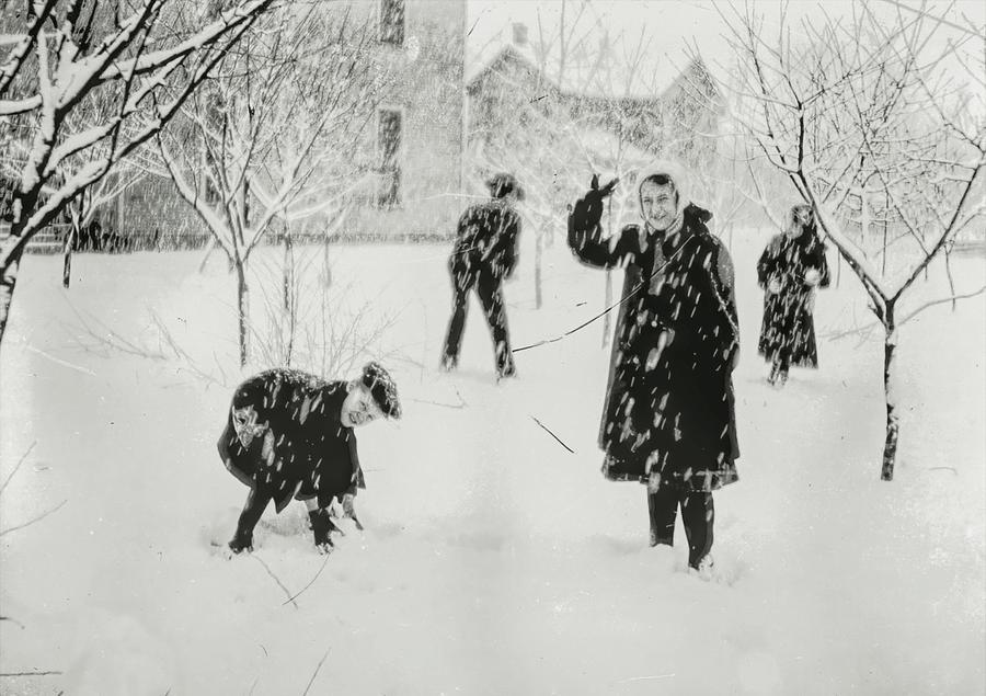 Winter Photograph - Snow Ball Fight Vintage  by Cathy Anderson