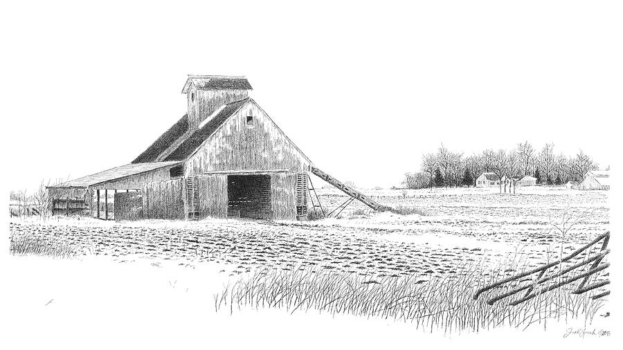 Snow Barn Drawing by Joel Lueck