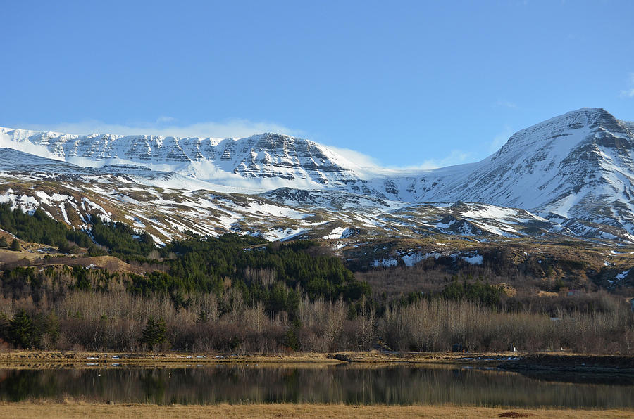 Snow Brushed Mountains Above Lake Landscape Iceland Photograph by Shawn OBrien