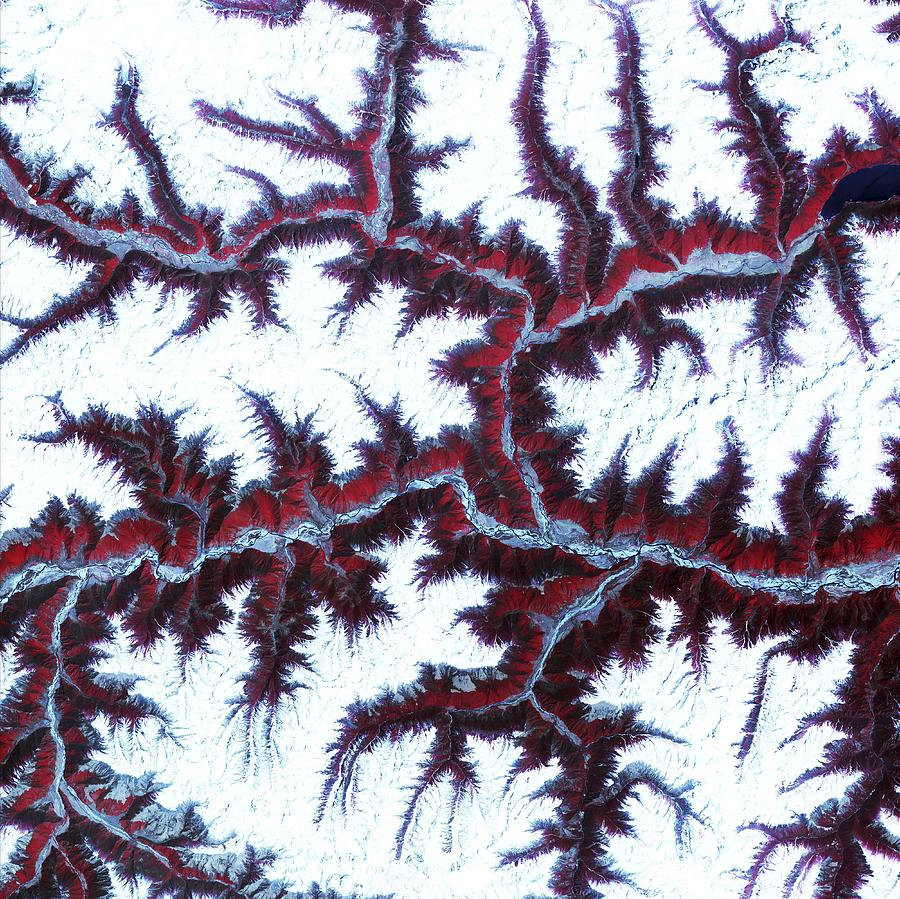 Snow-capped peaks and ridges of the eastern Himalaya Mountains. Original from NASA Painting by Celestial Images