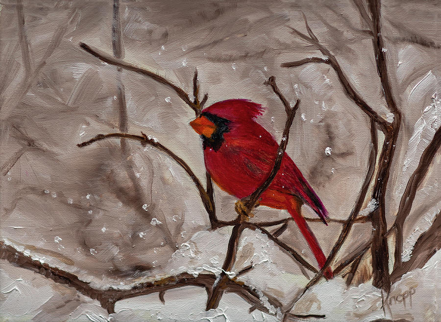 Snow Cardinal Painting by Kathy Knopp