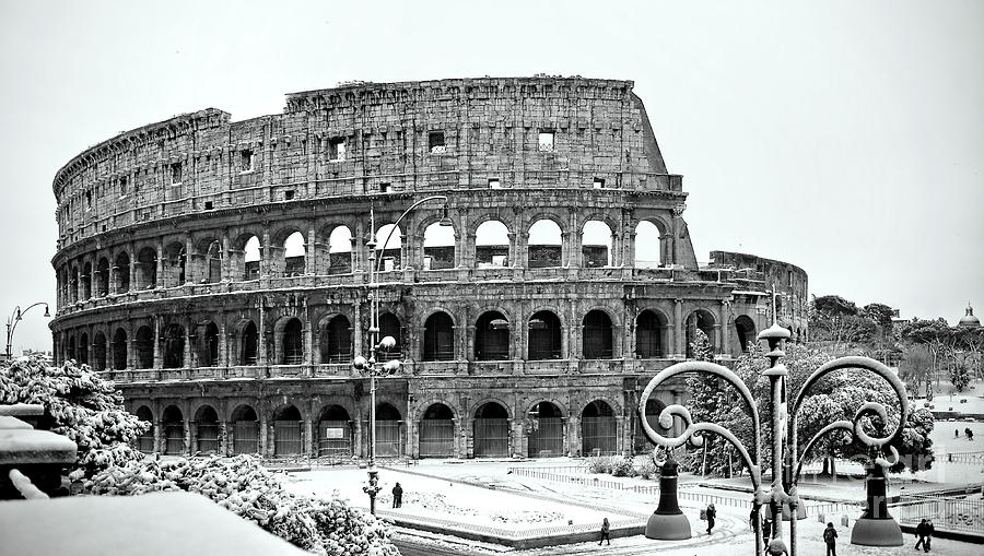 Snow - Colosseum Black And White Photograph by Stefano Senise