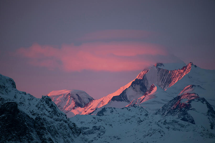 Snow Covered Alps At Sunset, Zermatt, Valais, Switzerland Digital Art ...