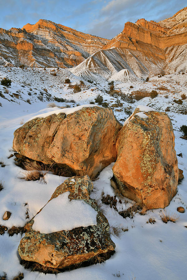 Snow Covered Boulders Beneath the Book Cliffs Photograph by Ray Mathis
