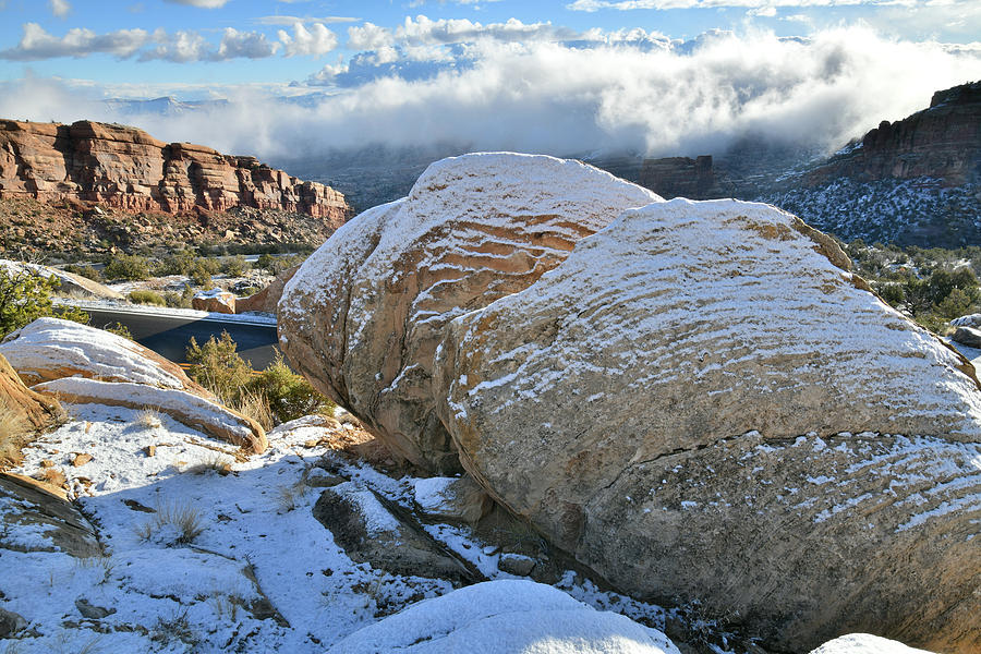 Snow Covered Boulders near East Entrance of CO National monument Photograph by Ray Mathis