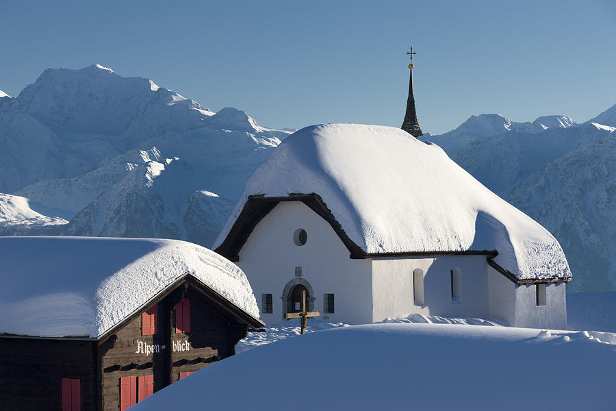 Snow Covered Church & Cabin Digital Art by Massimo Ripani