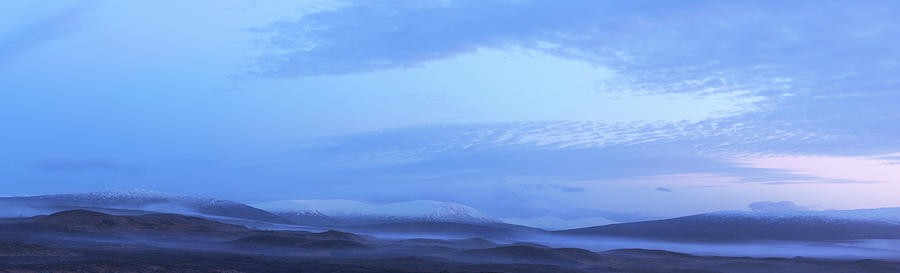 Snow Covered Hills And Mist At Dawn Photograph by Jeremy Walker