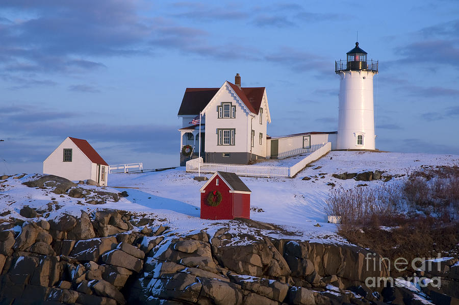 Cozy Photograph - Snow Covered Lighthouse During Holiday by Allan Wood Photography Cozy Photograph - Snow Covered Lighthouse During Holiday by Allan Wood Photography