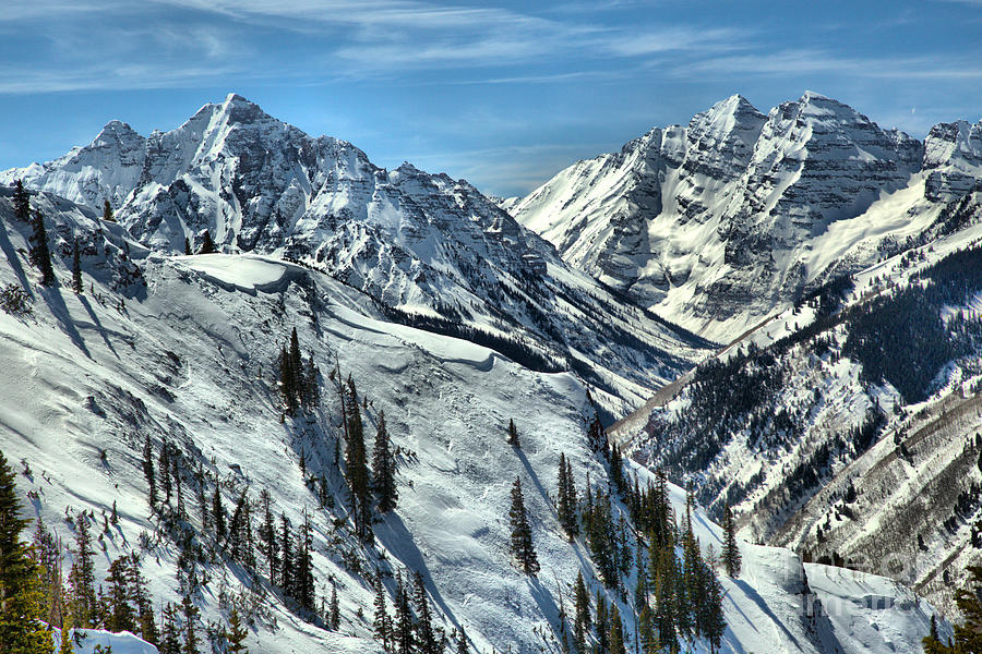 Snow Covered Maroon Bells Peaks Photograph by Adam Jewell