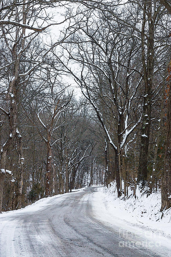 Snow Covered Ozark Road Painterly Mixed Media by Jennifer White