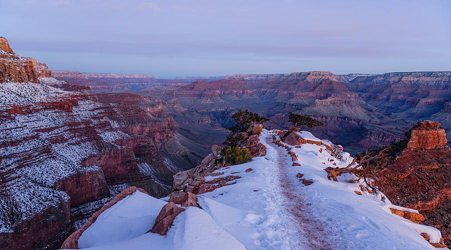 Landscape Photograph - Snow Covered Popular Trail To The Heart Of Grand Canyon by Kevin Xu
