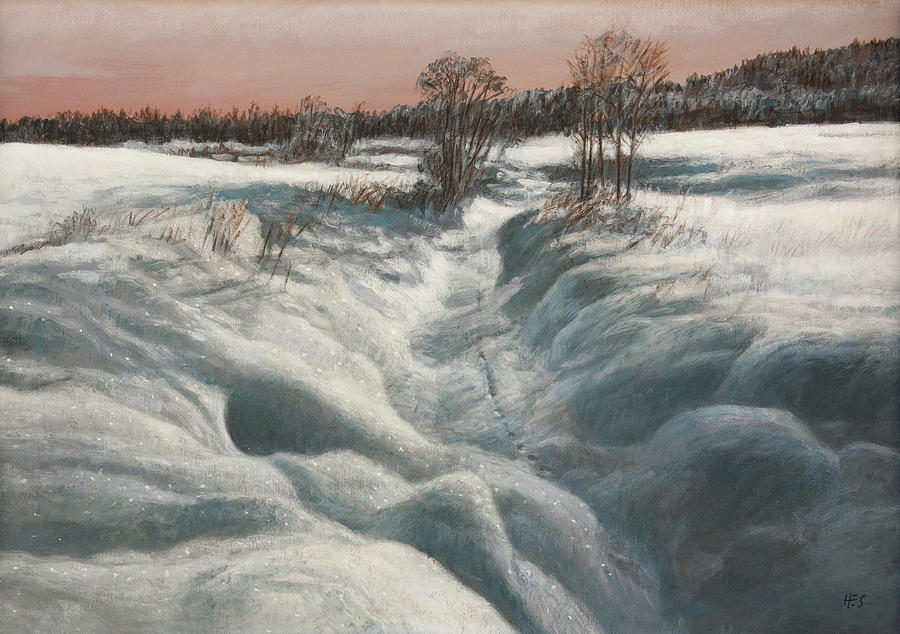 Snow Covered Stream Painting by Hans Egil Saele