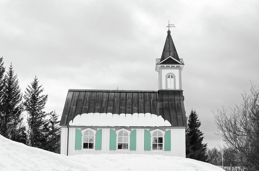 Snow Drift at White Church inThingvellir National Park Iceland Color Splash Photograph by Shawn OBrien