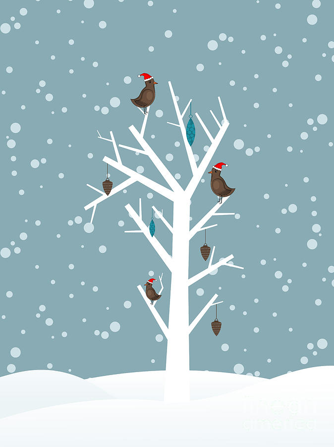 Snow Fall Background With Birds Sitting Digital Art by Allies Interactive