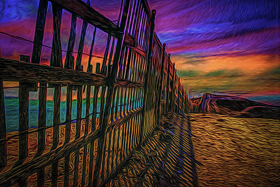 Sunset Photograph - Snow Fence by Paul Wear