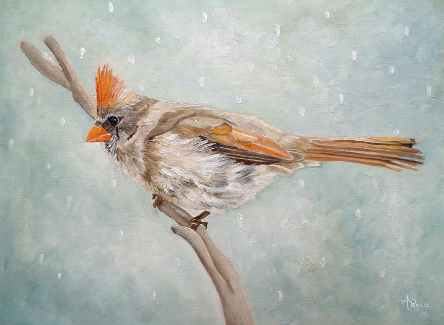 Cardinal Painting - Snow Flurry by Angeles M Pomata