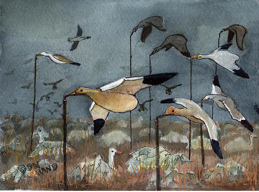 Bird Painting - Snow Goose Decoys by Don n Leonora Hand