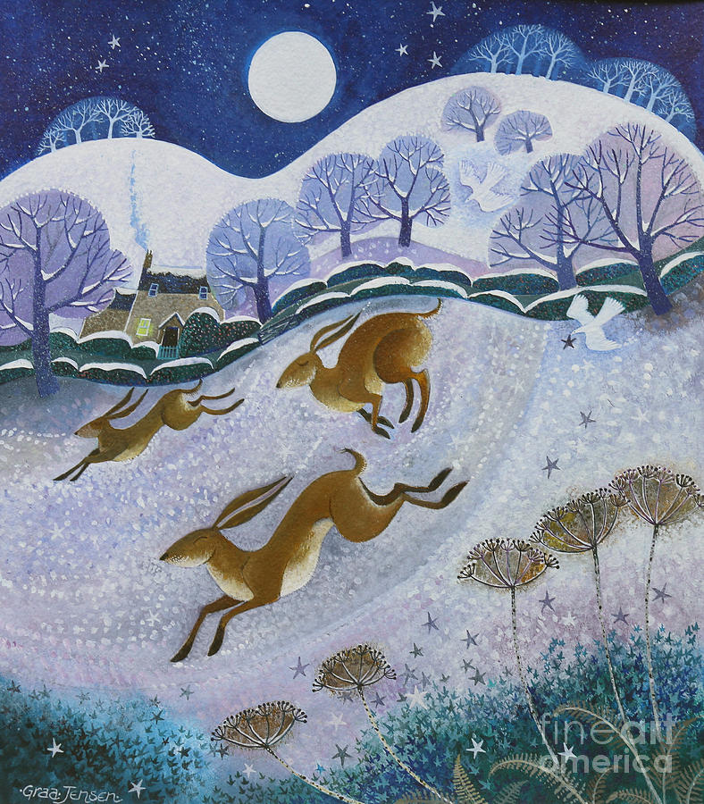 Snow hares Painting by Lisa Graa Jensen