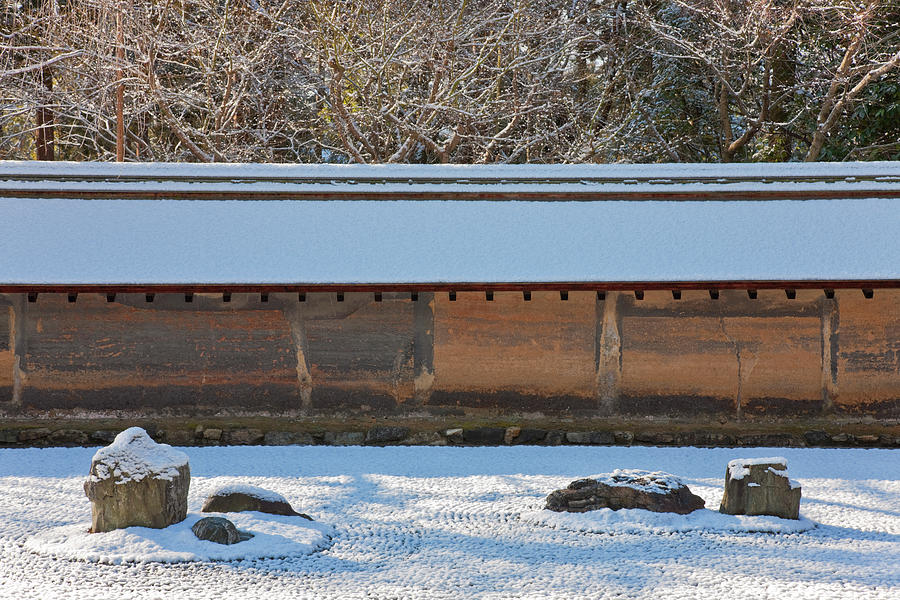 Snow In The Zen Rock Garden, Ryoanji Photograph by B. Tanaka