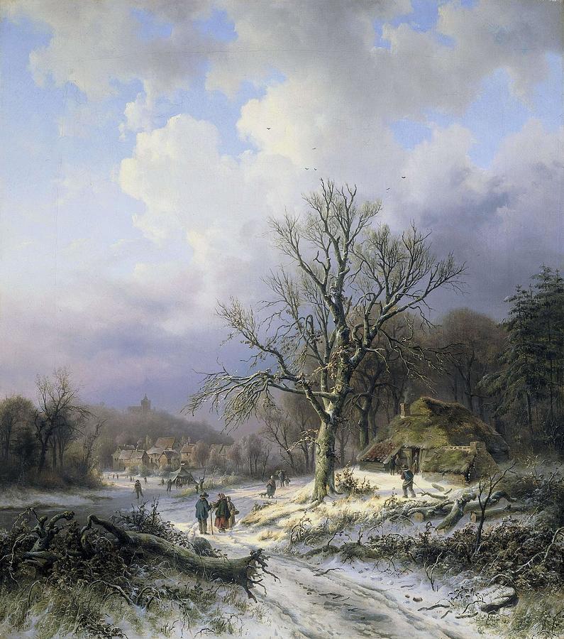 Snow Landscape. Painting by Alexander Joseph Daiwaille -1818-1888-