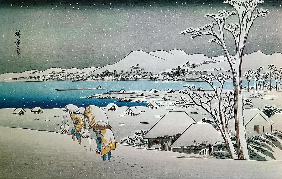 Snow Landscape - Japanese Engraving - 19th Century. Painting by Utagawa Hiroshige -1797-1858-