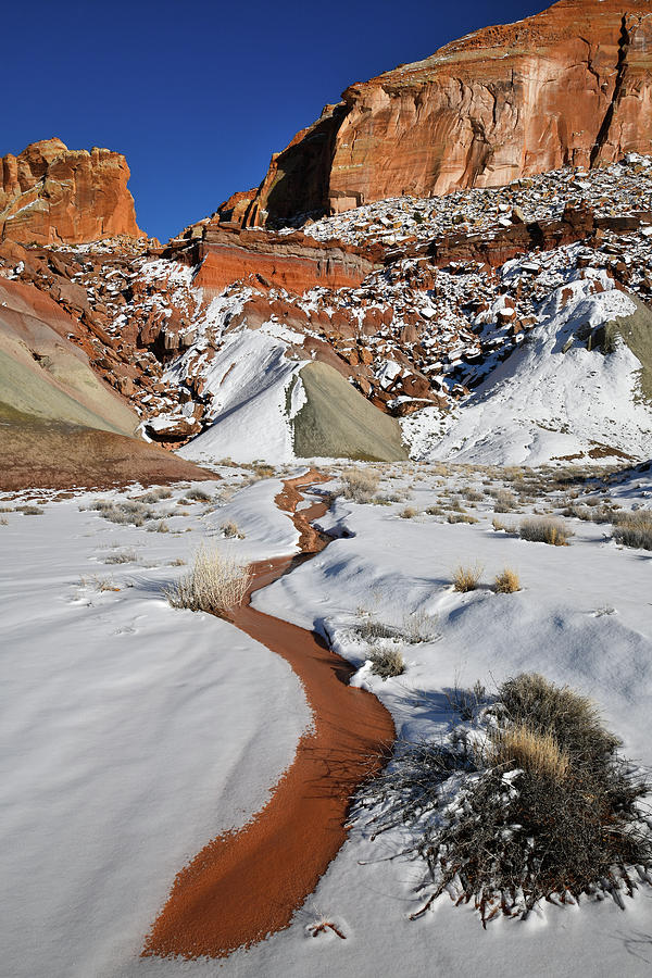 Snow Melting Beneath Cohab Canyon in Capitol Reef Photograph by Ray Mathis