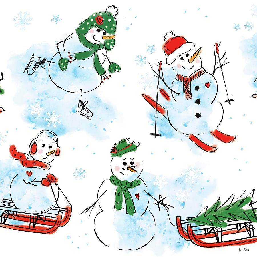 Christmas Drawing - Snow Much Fun Pattern Vii by Leah York